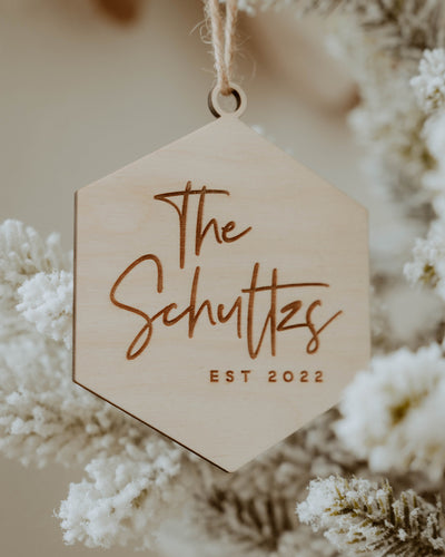 Last Name Engraved Hex Ornament
