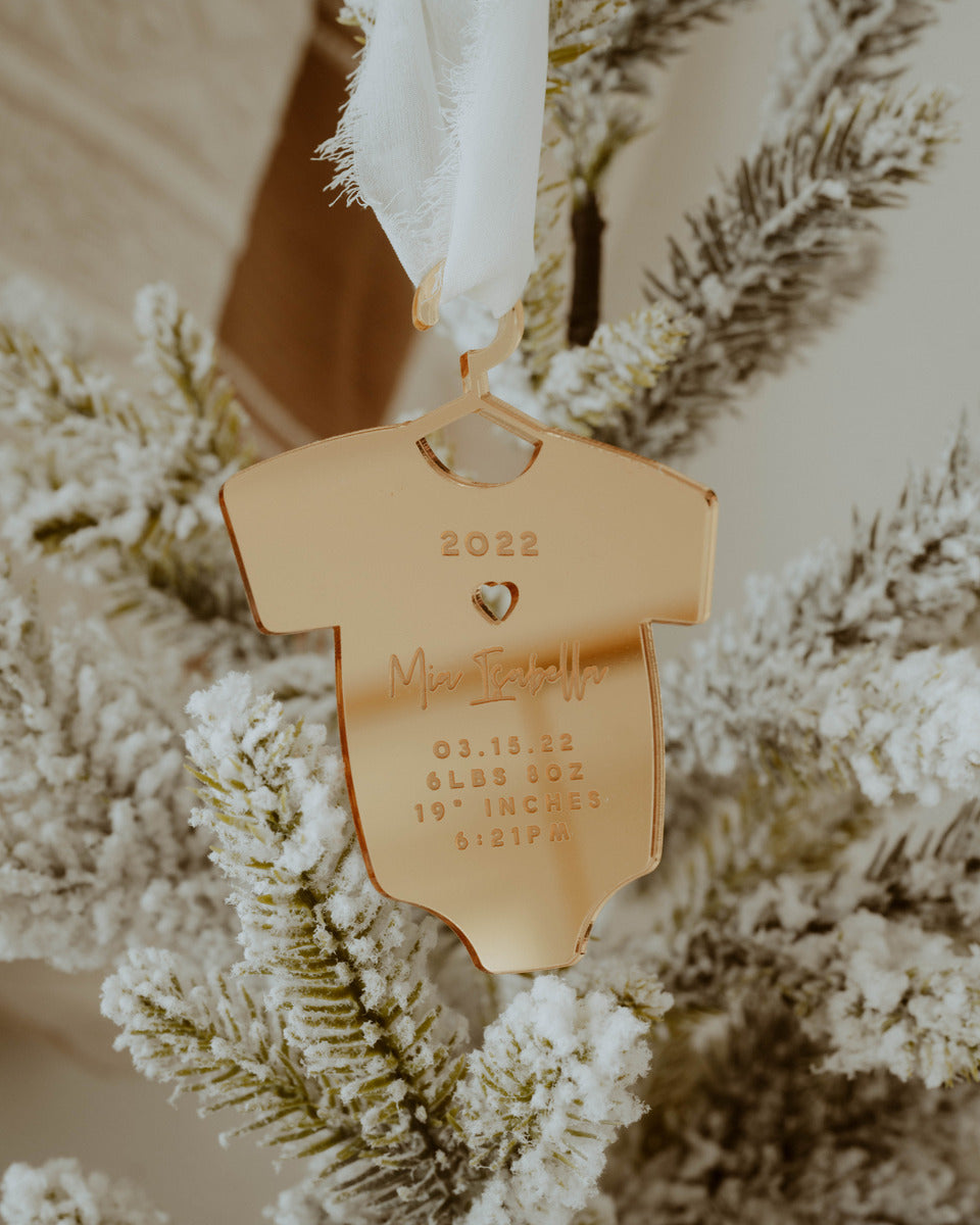 Gold Mirror Acrylic Baby Birth Announcement Ornament 