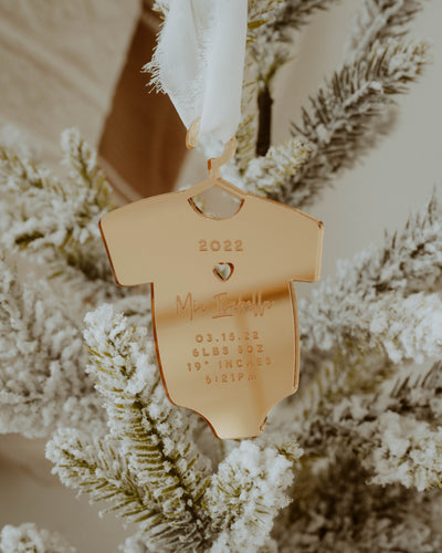 Gold Mirror Acrylic Baby Birth Announcement Ornament 