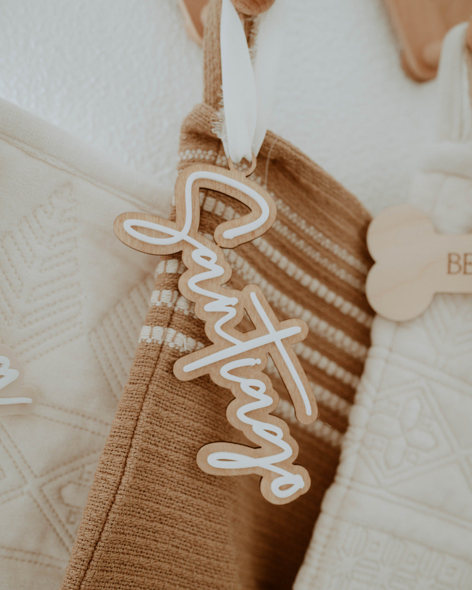 Personalized Stocking Tag in wood and acrylic