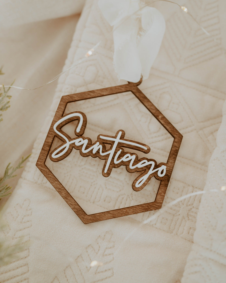 Personalized Name Double Layer Hex Ornament