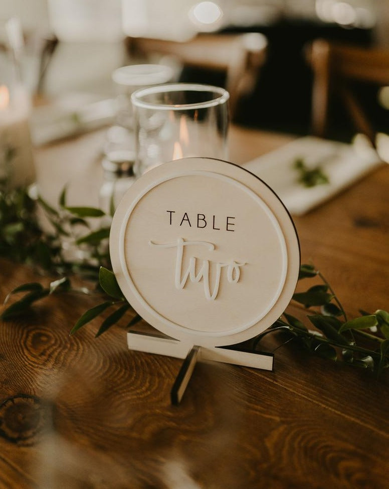 Round Engraved Wooden Table Numbers