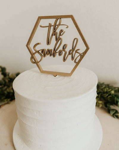 Custom Last Name Hexagon Cake Topper